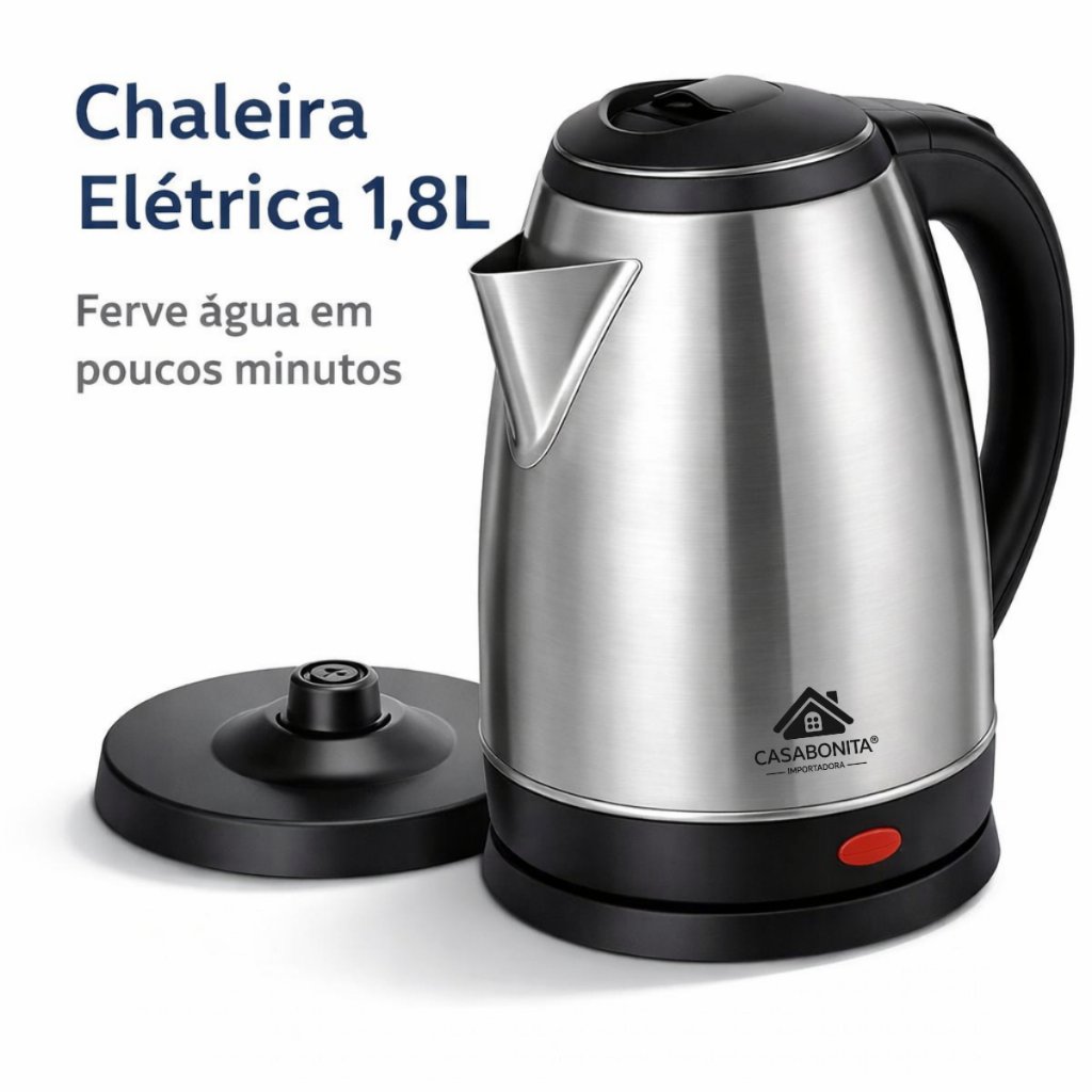 Chaleira Jarra Elétrica Inox 1,8L com Desligamento Automático para Chá e Café CASA BONITA