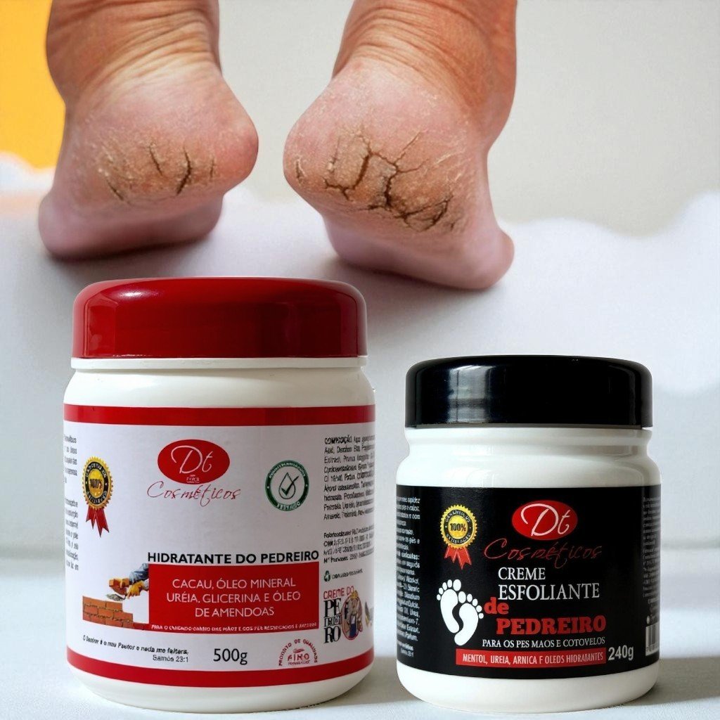 Kit Spa dos Pés Creme De Pedreiro 500g + Esfoliante 240g para quem Sofre com Ressecamento e Calosidades