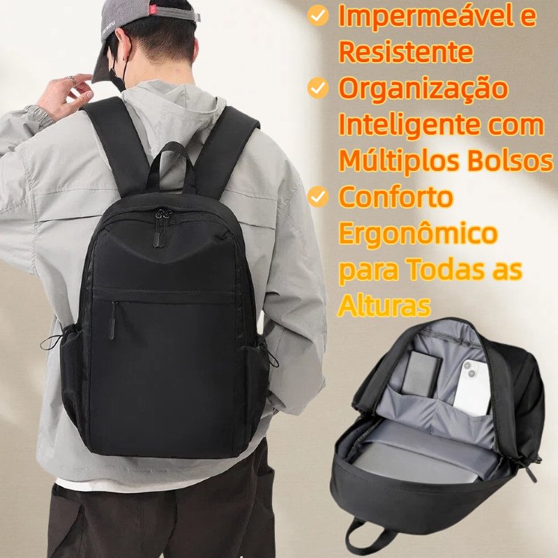 Mochila Preto impermeável organizado leve masculino e feminino universal mochila | Durável, organizado
