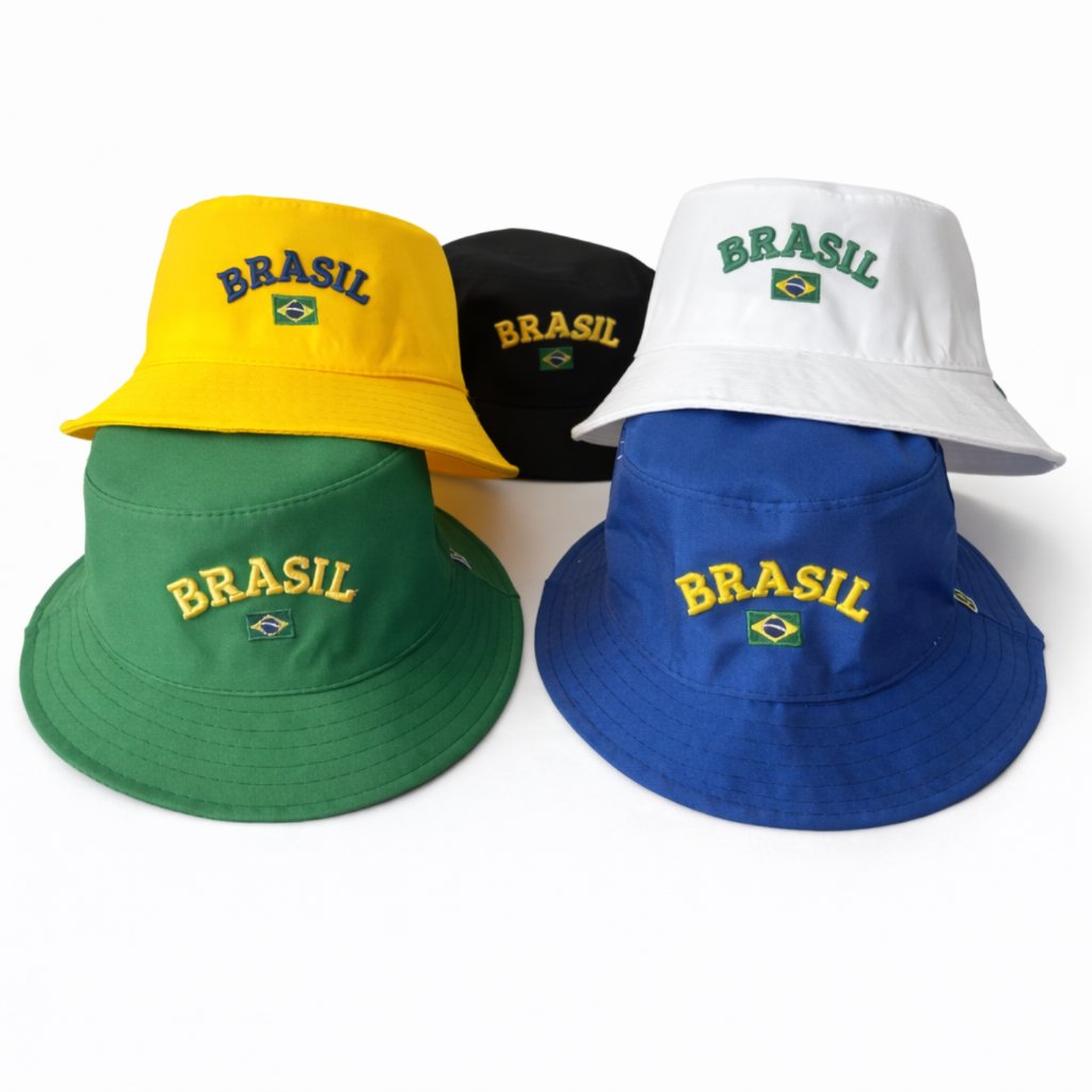Chapéu Bucket Hat Brasil Bordado Copa do Mundo Chapéu Pescador Unissex Verde Amarelo Torcida