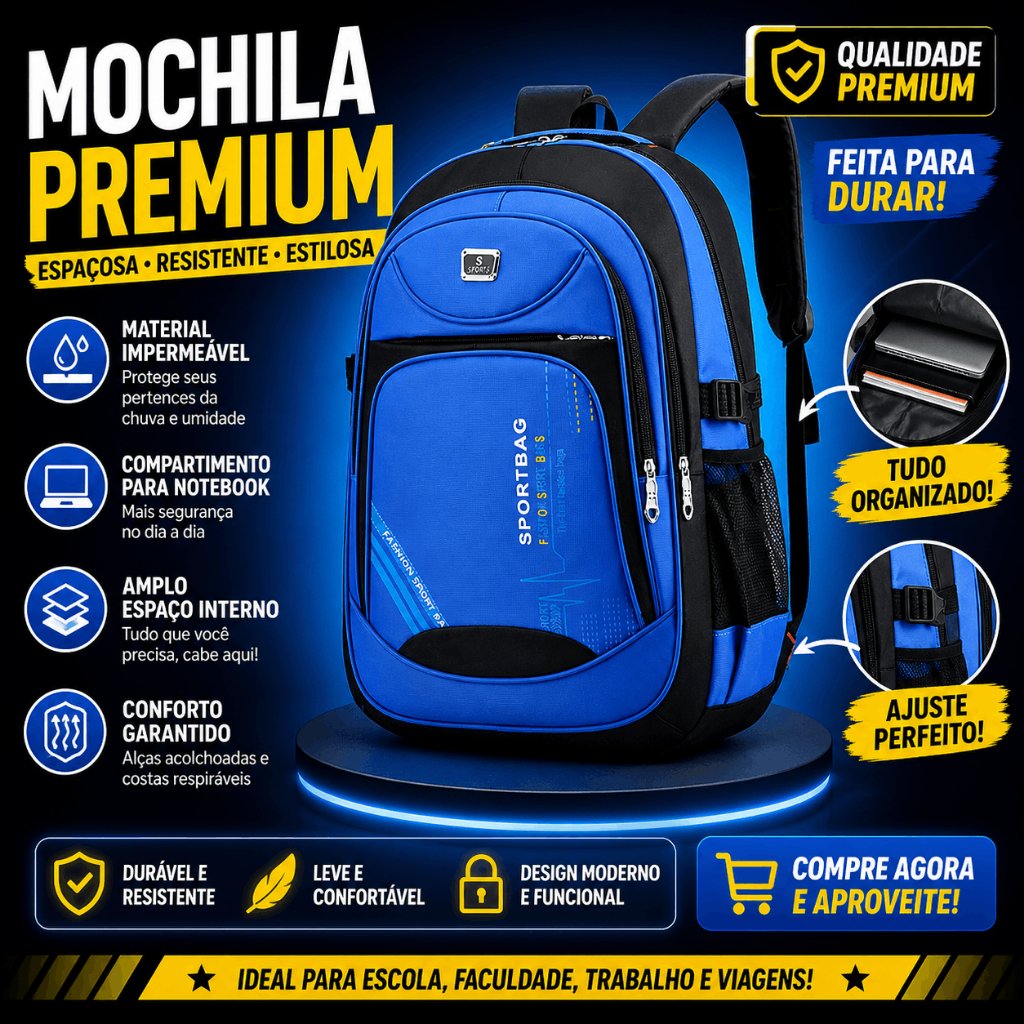 Mochila Masculina Impermeável Grande Reforçada para Notebook Escolar Faculdade Trabalho Viagem
