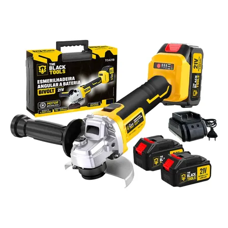Esmerilhadeira Angular Profissional Brushless 9000 Rpm 21v Com 02 Baterias E Acessórios The Black Tools Amarelo 127/220v 50/60hz