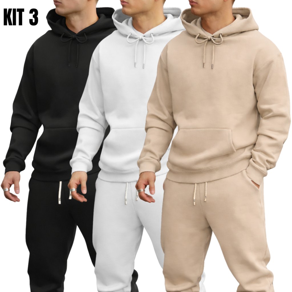 Kit 3 Moletom Liso Canguru Unissex Blusa de Frio Masculina Tendencia Promoção