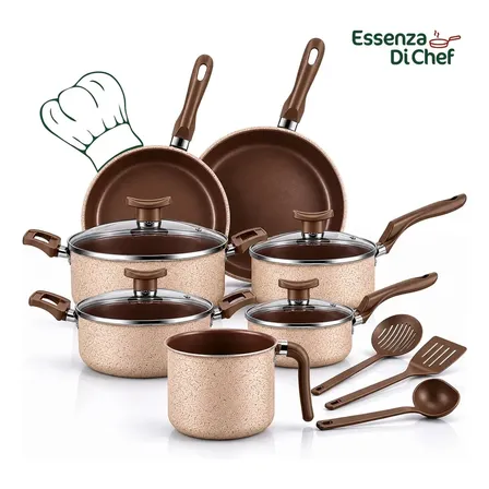 Jogo De Panelas Essenza Di Cheff 10 Peças Antiaderente Alumínio Teflon Bege