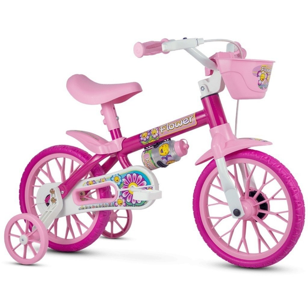 Bicicleta Infantil Aro 12 Freio Tambor 1 Marcha Cestinha Nathor C/ Rodinha Menina de 90cm a 1m