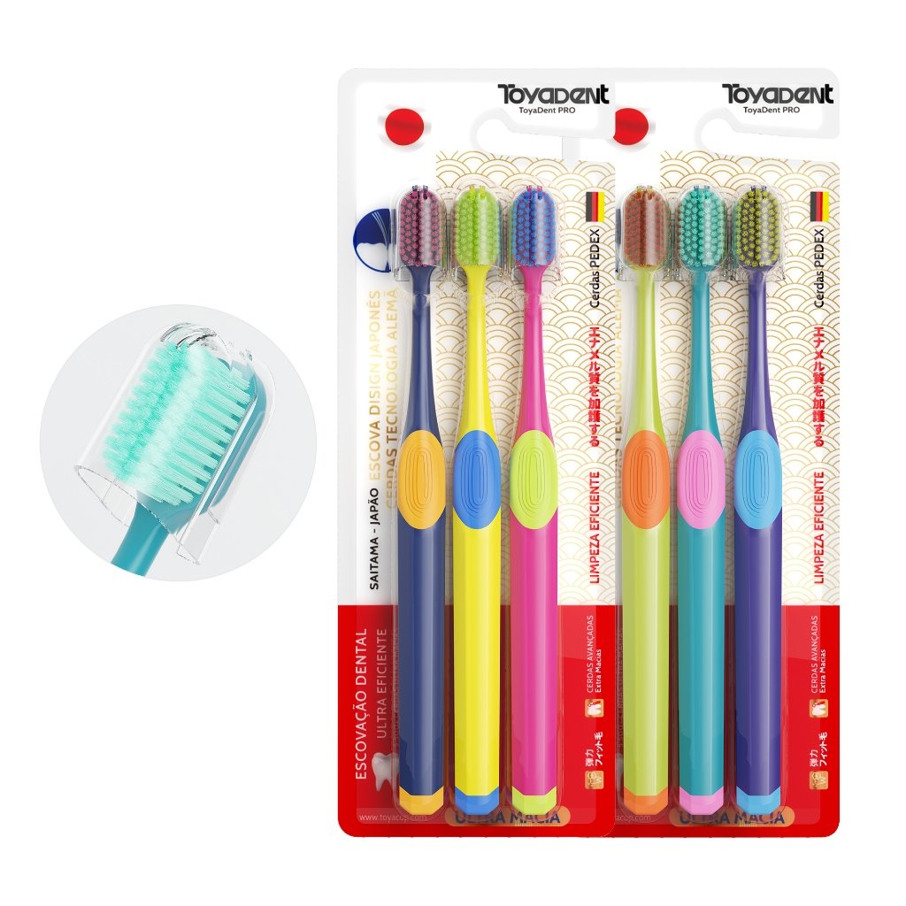TOYADENTEscova Dental TOYADENT Ultra Soft, Kit 3 Unidades, 5500+ Cerdas, Cores Vibrantes