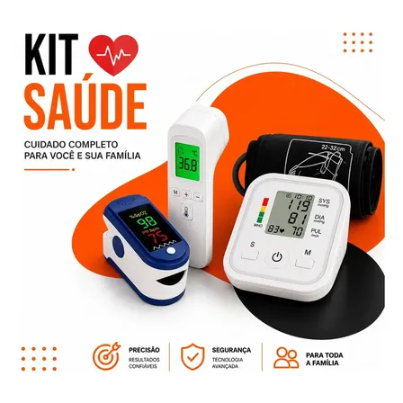 Kit Saúde 3 Em 1: Aparelho De Pressão, Oxímetro De Dedo E Termômetro Infravermelho Hold On Branco