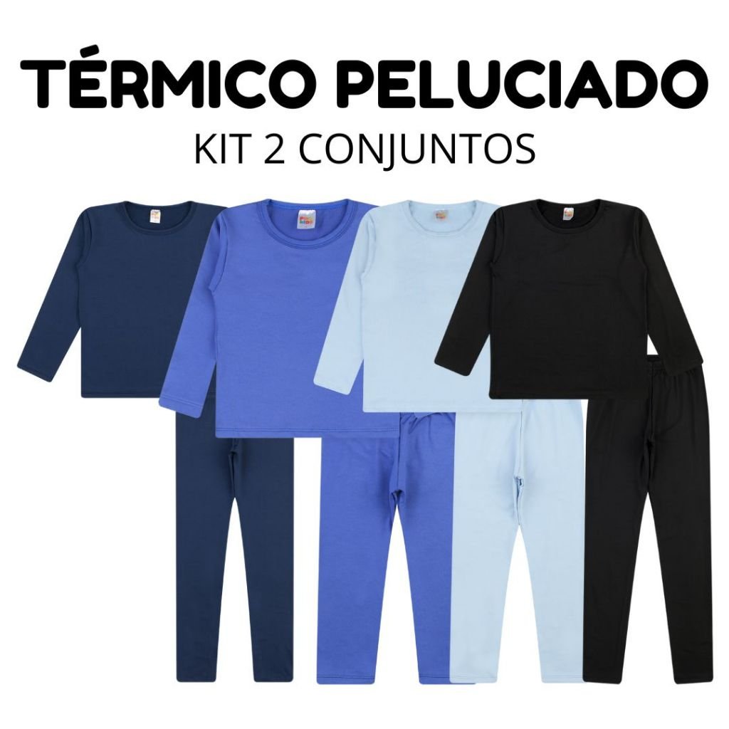 Kit 2 Conjuntos Térmico Peluciado Flanelado Masculino/Menino Infantil Juvenil Inverno Segunda Pele
