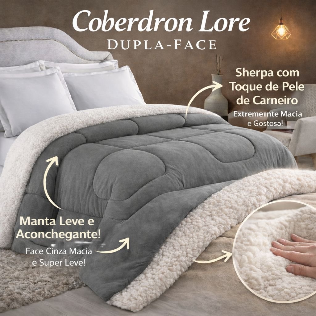 Coberdron Queen Edredon Dupla Face Edredon Sherpa 2,40 x 2,20 Quente para Inverno A PRONTA ENTREGA