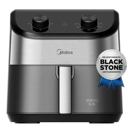 Fritadeira Air Fryer 5,5l Widemax Com Interior De Alumínio 1900w Midea Preto 127v