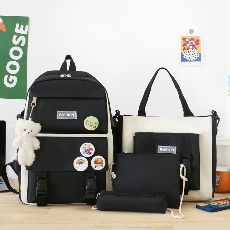 Kit Com 4 Peças De Mochila Escolar Grande Unissex, Estilo Campus, Mochila Casual E Impermeável