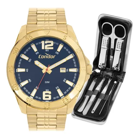 Kit Relógio Condor Masculino Dourado Co2115ncg/k4a Dourado Azul