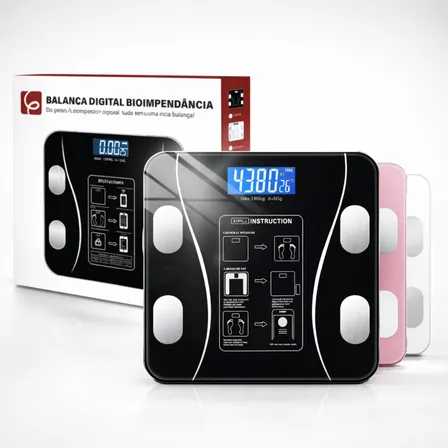Eps-6905 Balaça Digital Epsilon Corporal Inteligente Bluetooth Com App, Lcd, Vidro Temperado, 180kg, Fitns, Peso, Saúde, Casa - Cor Preto