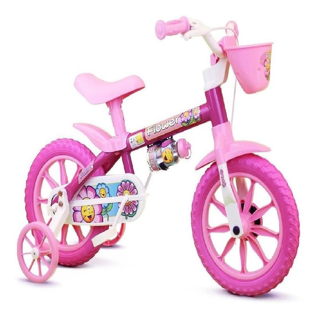 BICICLETA INFANTIL NATHOR FLOWER ARO 12 ROSA COM RODINHAS