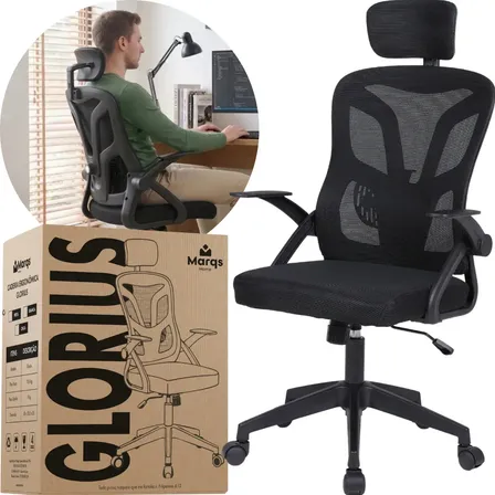Cadeira De Escritorio Ergonomica Nr17 Glorious Marqs Home Giratoria Resistente Reforçada 180kg Confortavel Reuniao Mesh Preta Preto