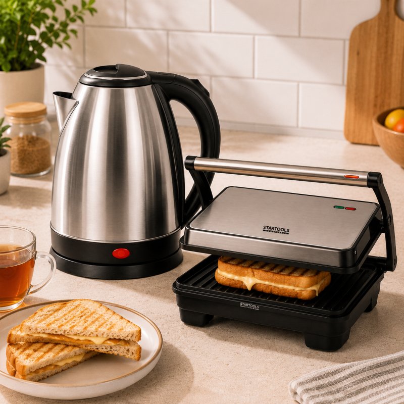 Sanduicheira Elétrica Grill Chaleira 1,8L Desligamento Automático 127V 220V Inox Base Giratória