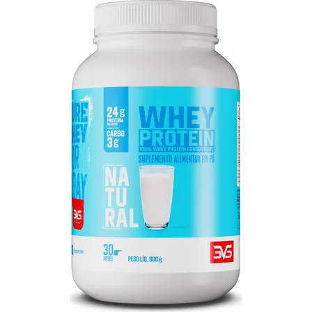 100% Whey Protein Concentrado 900g Sabor Natural - Proteína 100% Pura - 3vs Nutrition