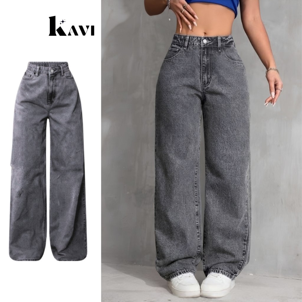 Calça Wide Leg Jeans Feminina Cintura Alta Pantalona