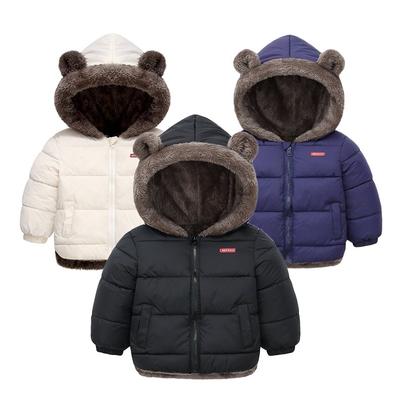 Casacos Espessos Para Crianças Outono Inverno Mais De Veludo Meninas Roupas De Algodão Com Capuz Sólido Kids Outerwear