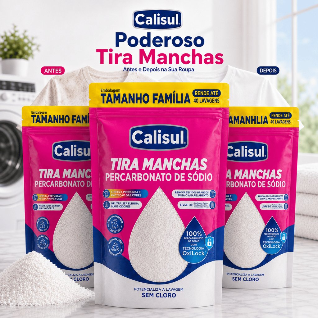 Percarbonato de Sódio Calisul 100% Puro Tira Manchas Alvejante Sem Cloro Roupas Brancas 1kg 2kg 3kg