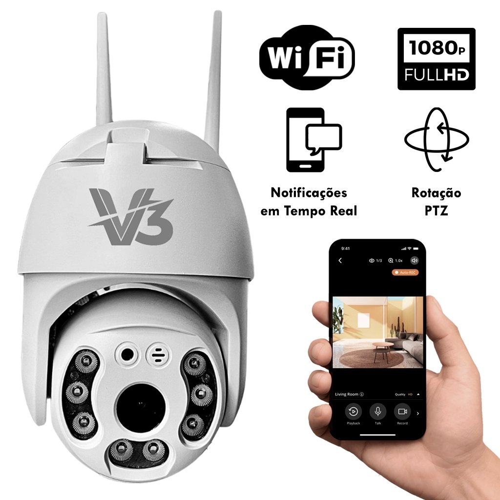 Câmera Inteligente Wi-Fi Full HD 1080p App V3 Áudio Bidirecional LEDs Infravermelhos e Detecção