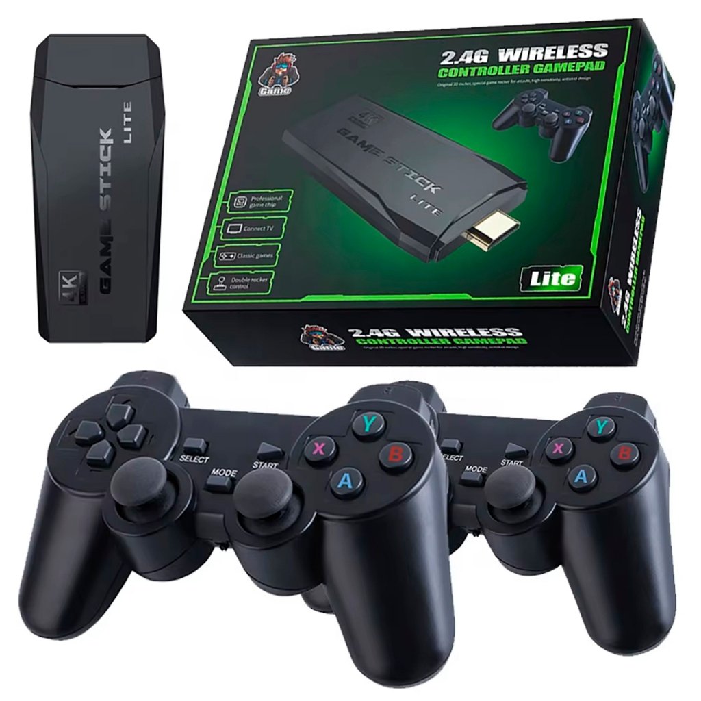 Videogame Stick 4K 64gb 2 Controles Sem Fio Console Portatil Jogos Retro Antigo