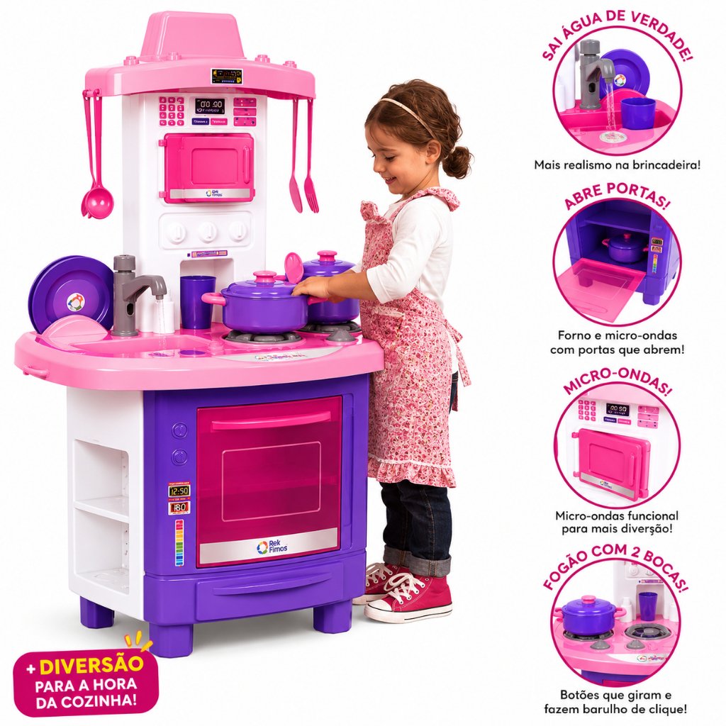 Kit Cozinha Infantil De Brinquedo Completa Sai Água de Verdade Cozinha de Brinquedos para Menina