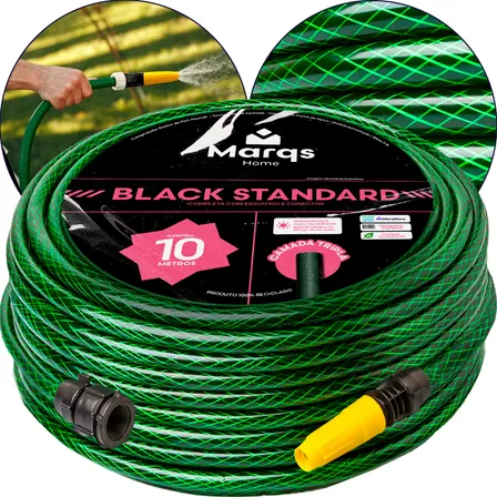 Mangueira De Jardim 10m Metros Com Esguicho Trançada Reforçada Flexível 7/16 Anti Dobra Irrigação Quintal Poço Lavagem Durável Marqs Home Verde
