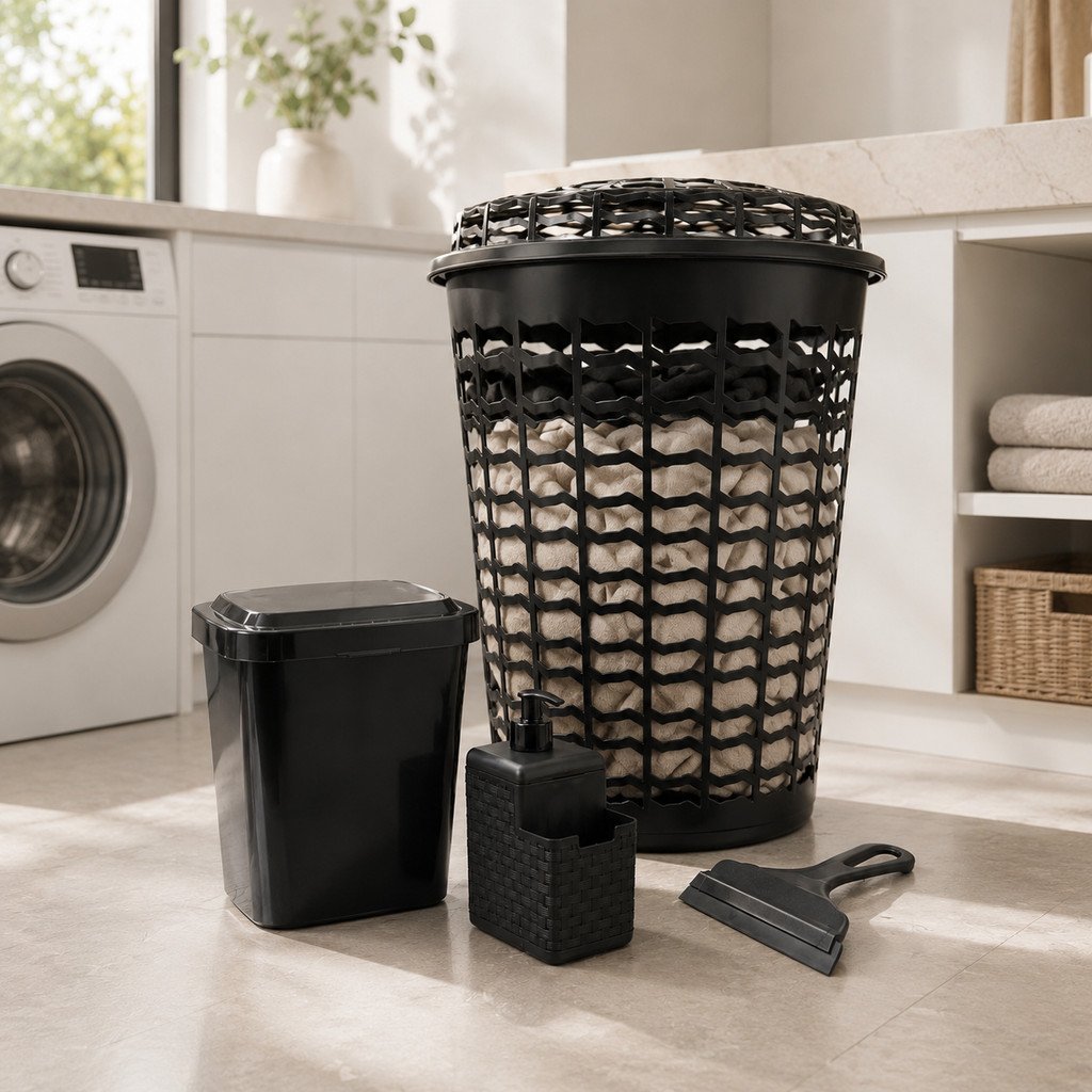 Conjunto Conforto com 4 peças: Cesto 60 + Dispenser+ Lixeira 05l + Rodinho