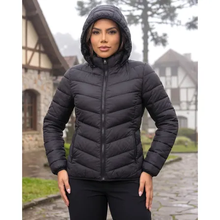 Jaqueta Feminina Puffer Impermeável Capuz Frio Inverno