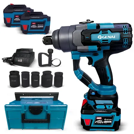 Chave De Impacto 168v Com 2 Baterias E Soquetes Genai Celyon Azul 127/220v 50 Hz/60 Hz