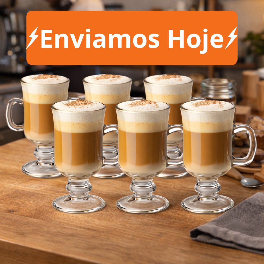 Kit 3/6 Canecas Vidro Capuccino Versátil Premium Com Alça 230ml