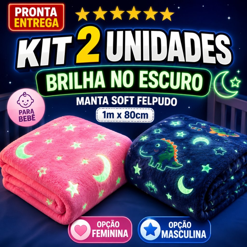 2 Unidades Manta Brilha No Escuro Para Bebê Infantil Felpudo 1m x 80cm