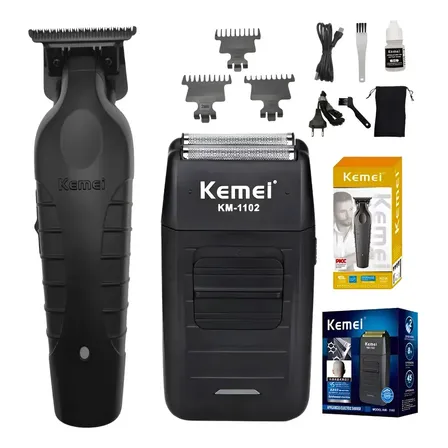 Kit Kemei Máquina de Corte KM-2299 e Acabamento KM-1102 Bivolt