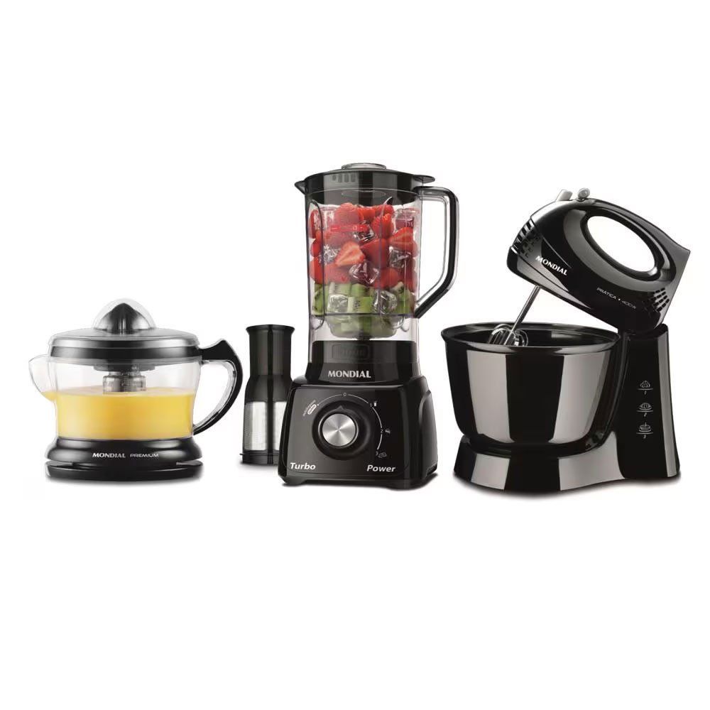 Conjunto Especial KT-105-B Espremedor Premium, Batedeira Prática, Liquidificador Turbo Power Mondial