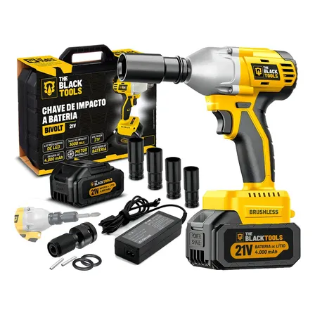 Chave De Impacto A Bateria 21v 4000mah Motor Brushless Com Maleta E Acessorios The Black Tools
