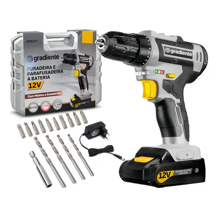 Parafusadeira Furadeira Sem Fio Bateria 3/8 12v Bivolt Para Madeira Metal Gradiente 110v/220v