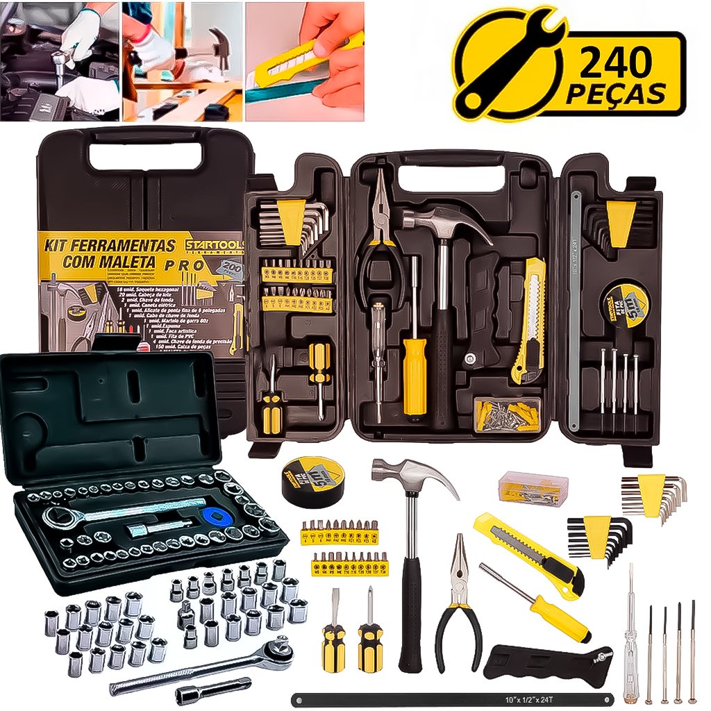 Kit Jogo De Ferramentas 240 Peças Mulituso Soquetes Chave Catraca Reversível Semiprofissional