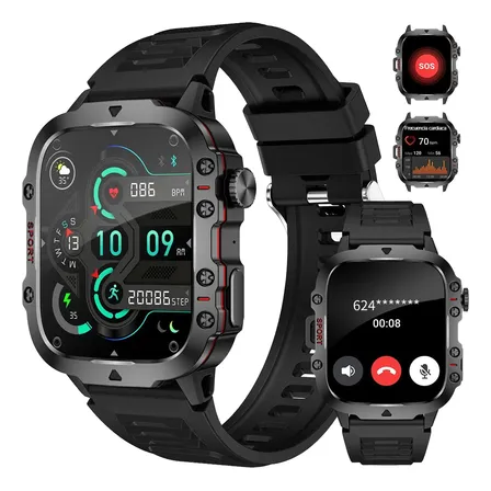 Smartwatch FoxBox Tático BW0667A Preto para Homens, com Chamadas Bluetooth e Tela de 1.96"
