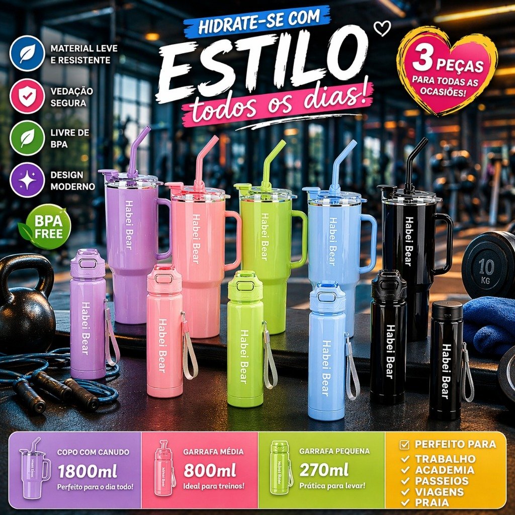 Kit 3 Garrafa Agua Squeeze Galão Com Adesivos Lembretes beber Agua Pronta Entrega