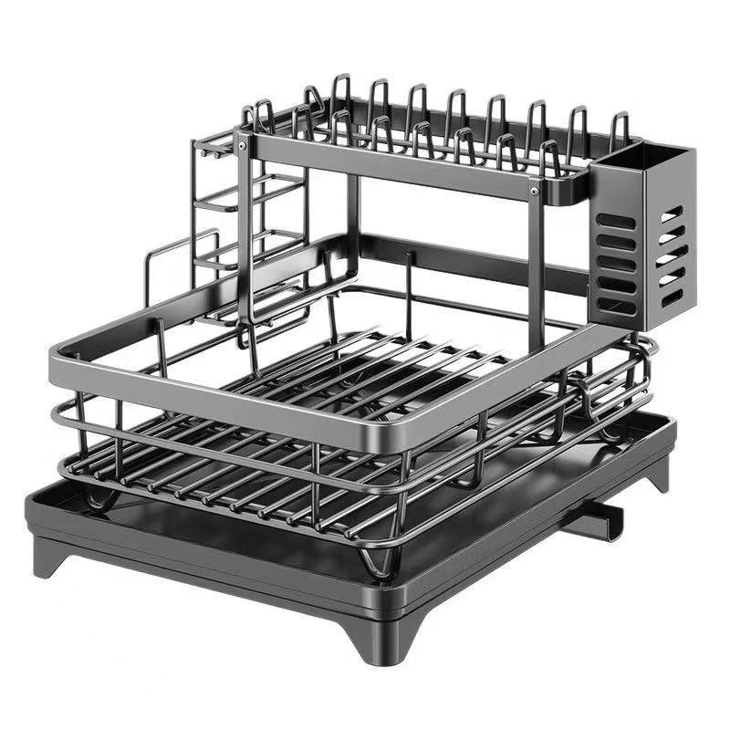 Escorredor de Louça Rack De Cozinha 2 Andares Preto haosin