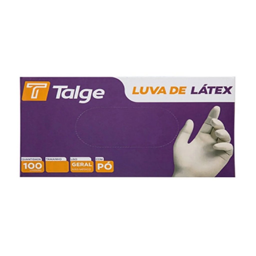 Luva Látex Com Pó Descartável Caixa com 100 Unidades Talge