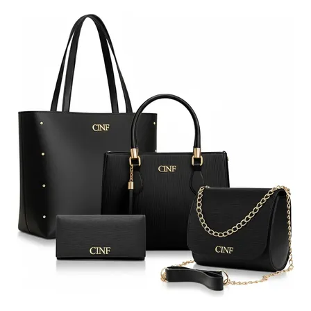 Kit Bolsas Feminina Sacola Transversal Tira Colo Carteira Cor Preta