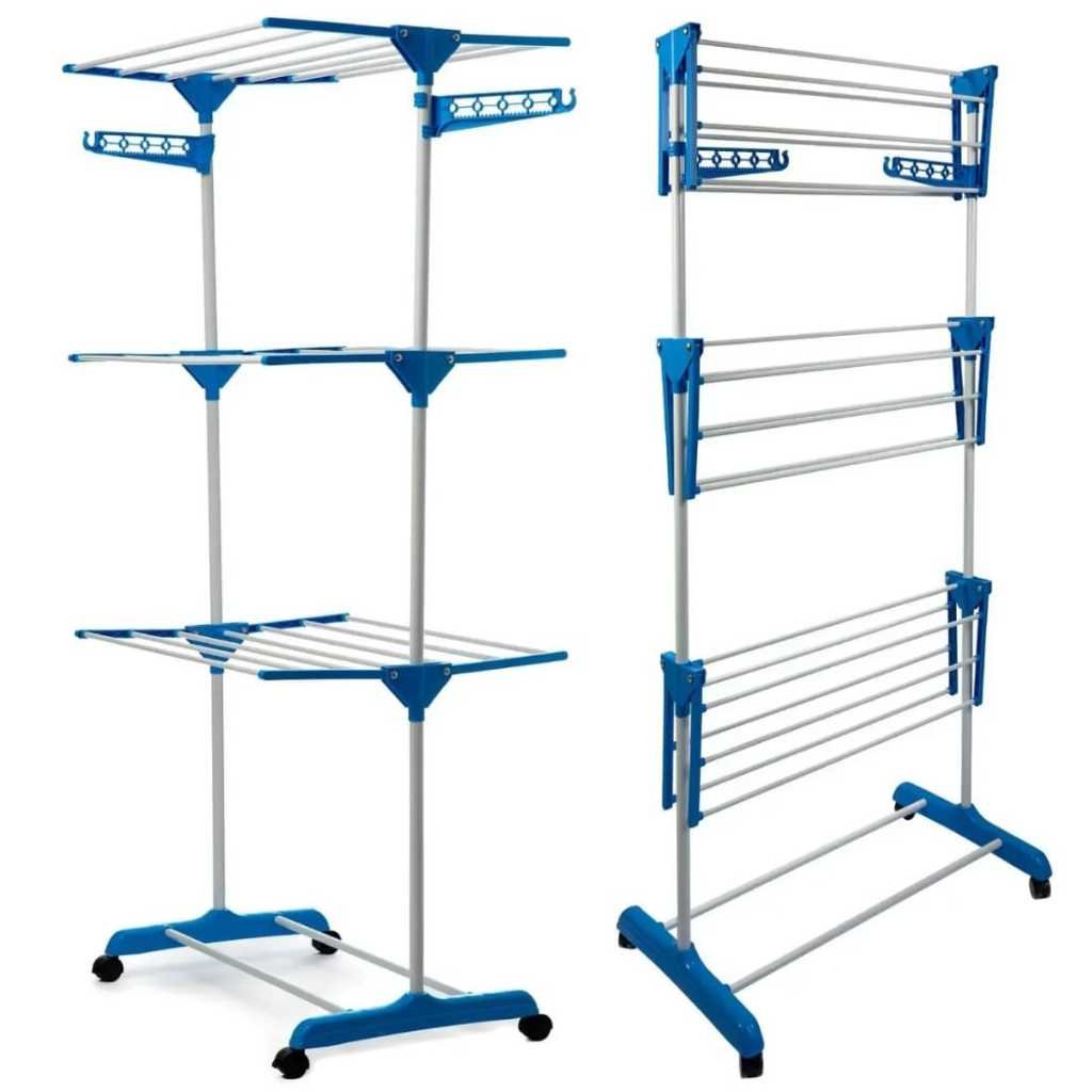 Varal De Chão de Roupa 3 Andares  Dobrável Portátil com Suporte para Cabides Cores Azul  ou Rosa.