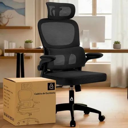 Cadeira de Escritório Ergonômica FivDaily C600 Preta, com Apoio de Cabeça e Suporte Lombar